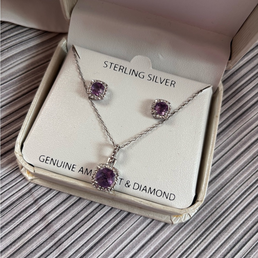 Victoria Townsend Amethyst and Diamond Sterling Silver Necklace and Earrings